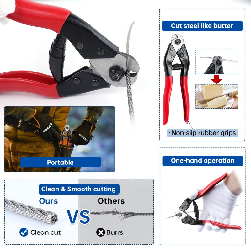 Muzata Upgraded Version Wire Cutters Heavy Duty Cable Cutters Wire Rope Up to 5/32" Stainless Steel Deck Stair Railing Aircraft Strong Thick Seal Metal Fence Bike Bicycle Brake Cutter CT15,CT1 - Image 3